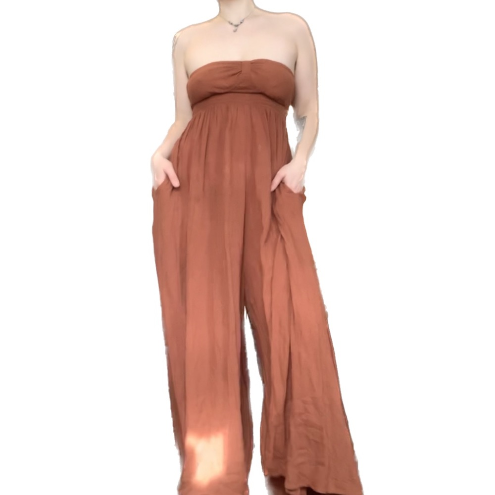 Free People Orange Strapless Jumpsuit